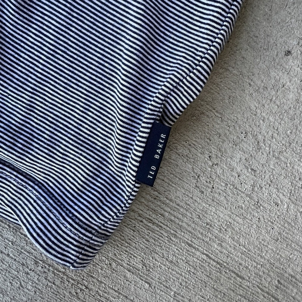 Ted Baker Men's Striped Polo Shirt Blue Short Sleeve Size 5 (L) Classic Fit - Picture 3 of 8